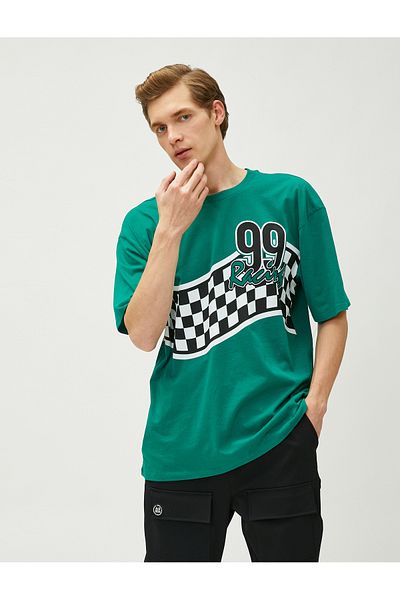 Koton Oversize T-Shirt Printed Racing Theme Crew Neck Cotton
