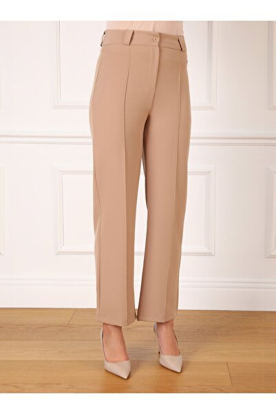 Refka Ribbed Stitched Classic Fabric Trousers - Mink - Refka