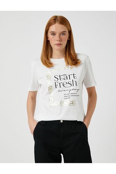 Koton Βαμβακερό κοντομάνικο T-shirt με εμπριμέ Bright Text
