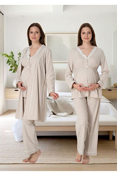 Effortt Venera Effortt Hamile Lohusa Sabahlıklı pijama Takımı sade şık lohusa seti