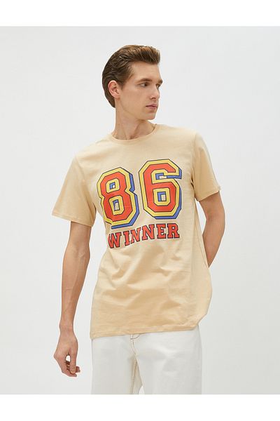 Koton College T-Shirt Printed Short Sleeve Slim Fit Crew Neck