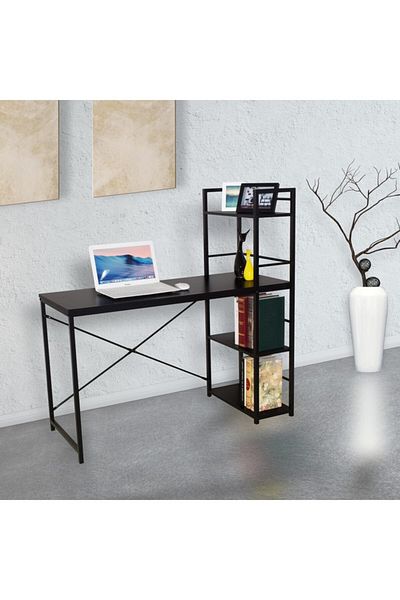 micasa Particle Board Computer Desk with 4-Tier Open Shelf