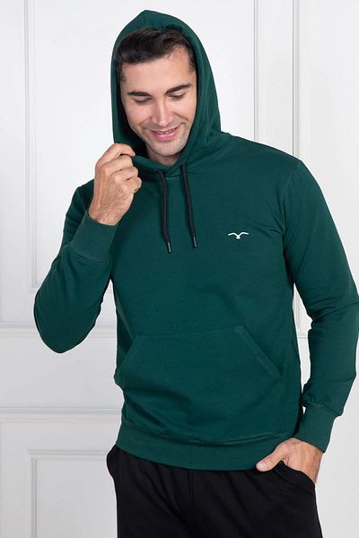 BEYVİP Green Long Sleeve Hooded 100% Cotton Plus Size (Oversized) Men's Pajamas Set
