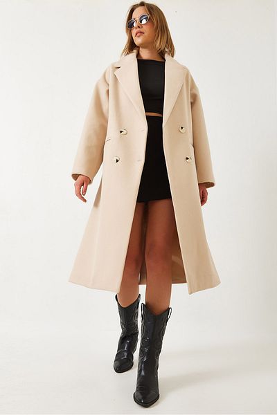 Bianco Lucci Women's Buttoned Long Imported Cashmere Coat 60261238
