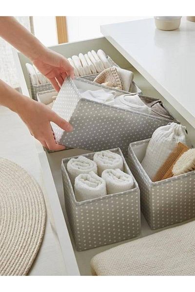 DEMİROĞLU EV TEKSTİL Polka Dot Multi-Purpose 4-Drawer Organizer