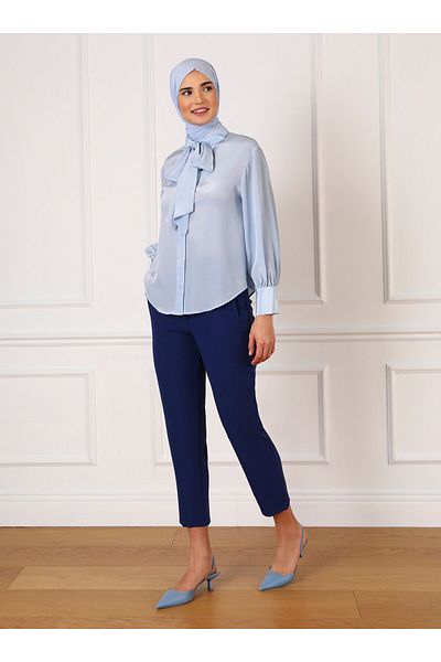 Refka Classic Trousers with Clamp Detail - Navy Blue - Refka