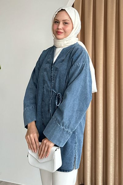 InStyle Blugi cu cravată laterală Kimono albastru