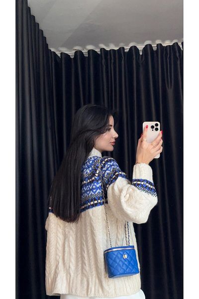 HAZELANNA Blue Patterned High-Rise Sweater