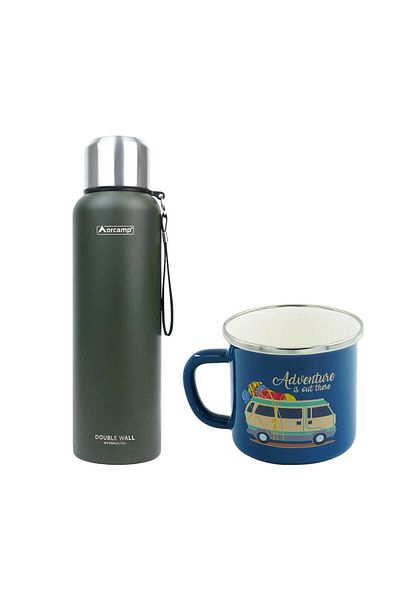 Orcamp Green 1.5 Lt Steel Thermos - Enameled Caravan 180 ml Blue Mug Out-1900
