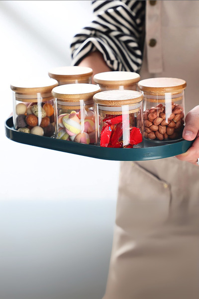 Sevinse Home 6-Piece Bamboo Lid Vacuum Borosilicate Glass Jar Spice Rack 200ml