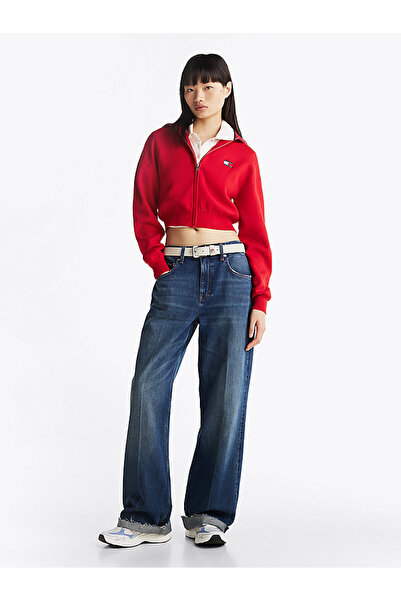 Tommy Hilfiger Tommy Jeans Kadın Kırmızı Fermuarlı Hırka