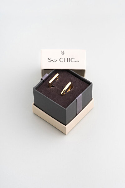 So CHIC... Modern Klasik 18 Ayar Sarı Altın Kaplama Gümüş Küpe