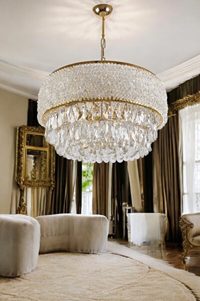 KLAS AYDINLATMA ÖRGÜLÜ 50LİK GOLD KRİSTAL EL SANATI AVİZE