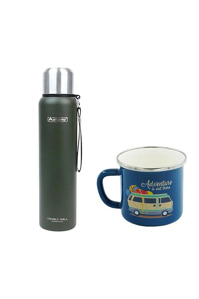 Orcamp 1 Lt Green Steel Thermos - Out-5050 Enameled Caravan, 180 ml Mug, Blue Orc-068-B-M3