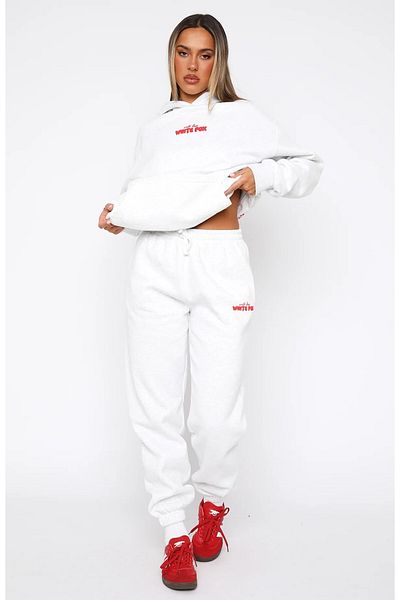 The Champ Clothing White Fox pentru femei - Melange gri, imprimeu „With Love”, pantaloni de sport elastici 100% bumbac