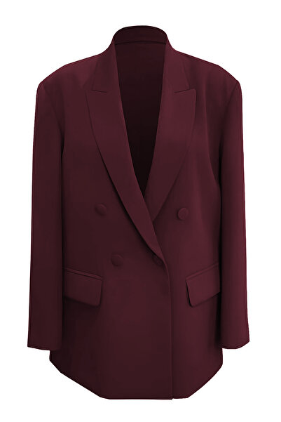 SAINT ONES ST. ONES Oversize Bordo Kruvaze Fleto Cepli Dokuma Ceket