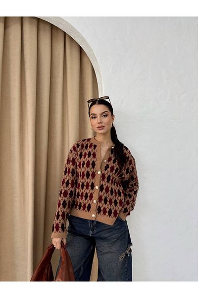 İLKCET MODA Γυναικεία ζακέτα με μοτίβο Pitikare
