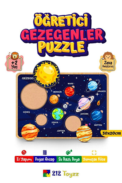 212toyzz Solar Sistem Gezegenler Eğitici Ahşap Yapboz puzzle  Oyuncak Puzzle