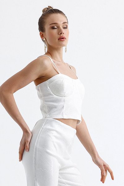 Sense Λευκό Gloplu με φερμουάρ παγιέτες Bustier - BUS32675