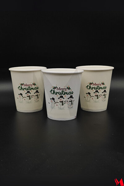 M CUP Yılbaşı Temalı Karton Bardak 50 Adet - Merry Christmas Kardan Adamlı