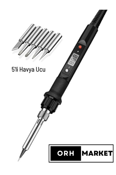 ORH Market 80w Dijital Lcd Lehim Havya Seti – Sıcaklık Ayarlı, Seramik Rezistörlü 5 Uç