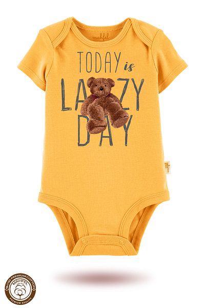 MAHFEL Orange Tile Organic Short Sleeve Printed Snap Fastener Baby Bodysuit