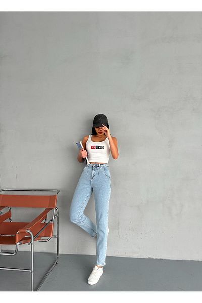 Zeo Basic JEAN ALBASTRU DE ICE cu balon plisat