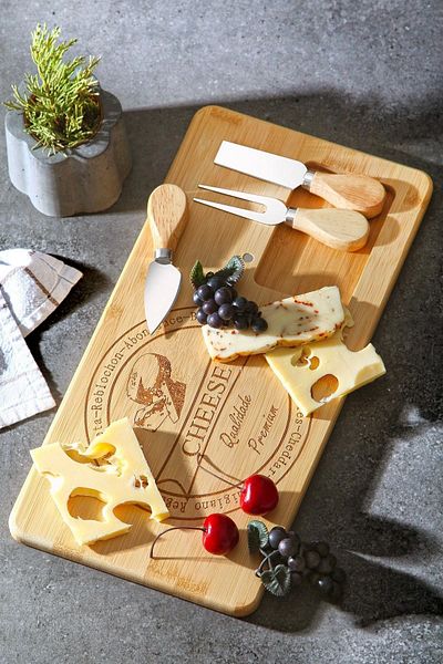 Maridet Bamboo Cheese Plate 3 Blades Breakfast Serving Presentation Plate Board Breakfast Presentation Serving Set