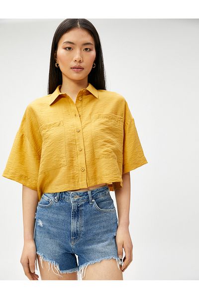 Koton Pocketed Short Sleeve Crop Shirt