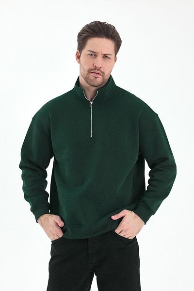 cotside Cotton Fleece Oversize Sweatshirt - 3 Thread, Stand Collar and Zipper Detail