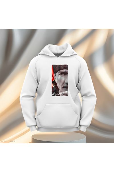 Gölge Store Ανδρικό γυναικείο φούτερ με κουκούλα με φόντο και υπογραφή του Ατατούρκ