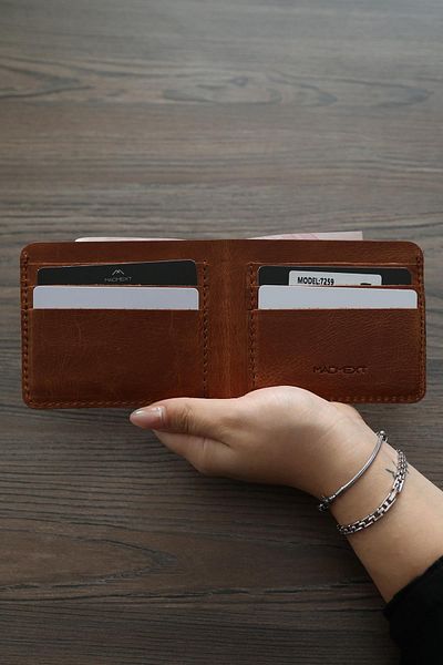 Madmext Мъжки портфейл от естествена кожа с шевове за отделение за карти и пари в кафяво 7259