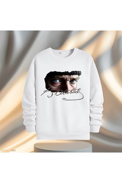 Gölge Store Ανδρικό γυναικείο φούτερ με λεπτή εφαρμογή με υπογραφή Atatürk Blue Eyes