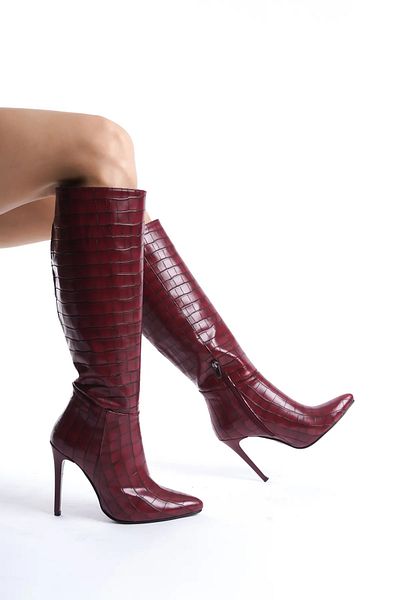 Shoesers Γυναικείες μπότες κροκόδειλου με λεπτές ψηλοτάκουνες μπότες με μισό φερμουάρ ειδικής σχεδίασης