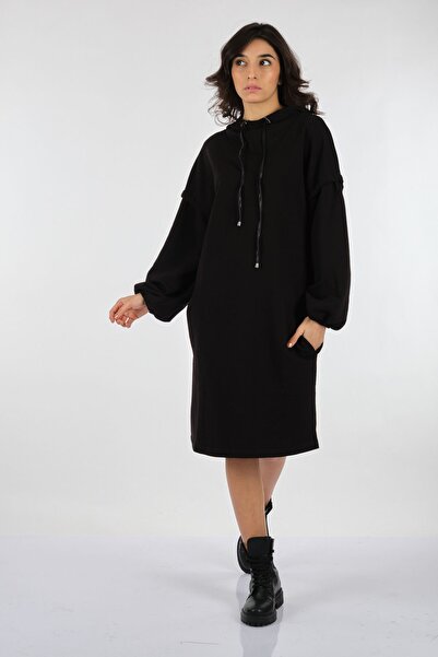 Unıquemode Унікальна модель Oversize з капюшоном і рукавами-ліхтариками, сукня середньої довжини - Повсякденна елегантність