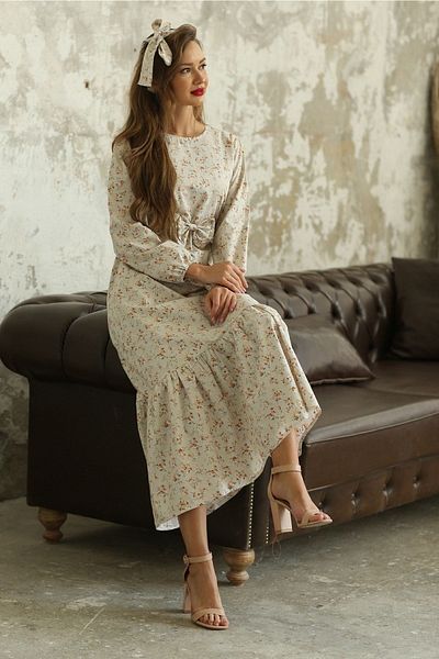 KÜÇÜĞÜM BUTİK Hijab Cream Pattern Small Floral Layered Dress
