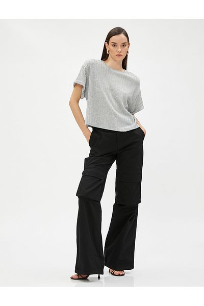 Koton Crop T-Shirt Short Sleeve Knitted Motif