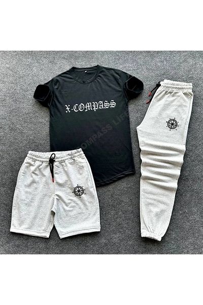 x-compass life Unisex Summer Shorts T-shirt Sweatpants Set of 3 Combin Set