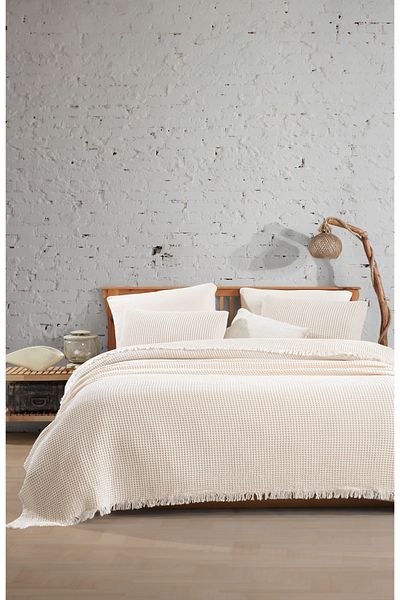 destinyhometex 4 Layer Waffle Patterned Muslin Bedspread - 100% Cotton, 230X250 Cm, Double Size Oversized