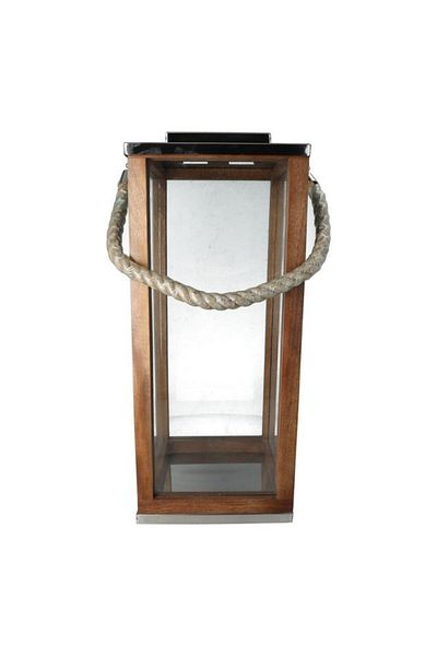 SERENE Elegant Modern Design Stainless Steel Wood and Glass Lantern with Rope