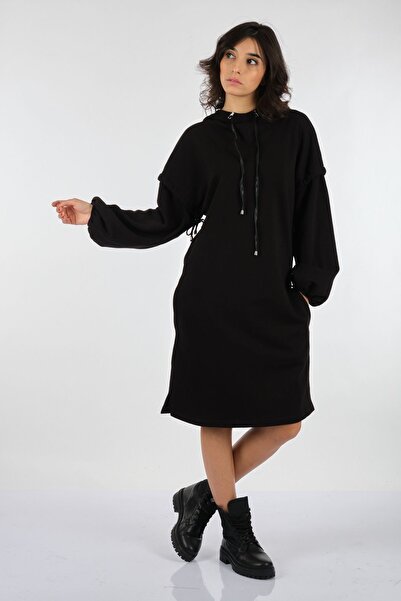 Unıquemode Унікальна модель Oversize з капюшоном і рукавами-ліхтариками, сукня середньої довжини - Повсякденна елегантність