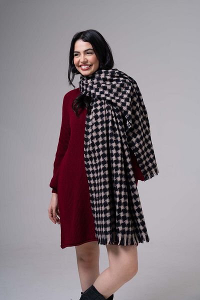 SOFT AKSESUAR Piti Houndstooth Patterned Wool Blended Scarf