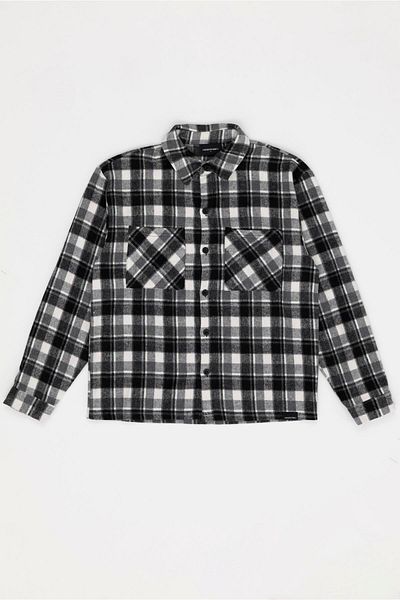 For You Man Oversize Plaid Double Pocket Black Lumberjack Shirt