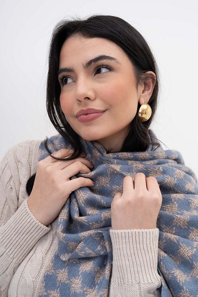 SOFT AKSESUAR Piti Houndstooth Patterned Wool Blended Scarf
