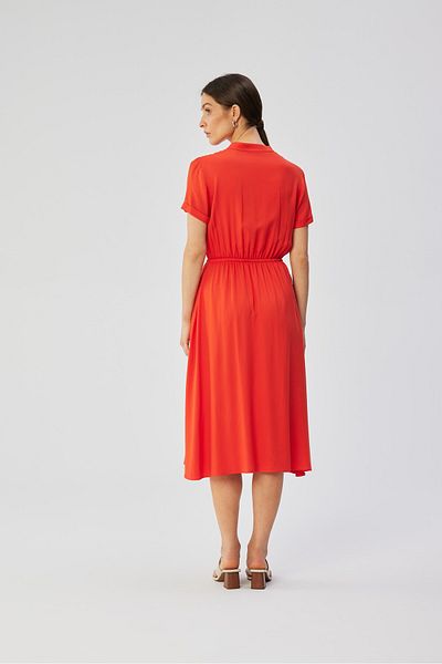 Stylove Viscose dress with a stand-up collar and tie at the waist