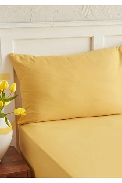 GERCELLA 100% Cotton (Cotton) Yellow 100X200 30 cm Fitted (Elastic) Single Bed Sheet