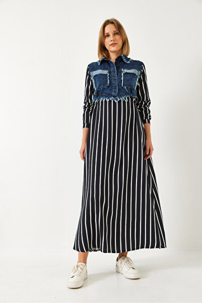 Bianco Lucci Női farmer díszítésű, hosszú kiszélesedő ruha 60351248