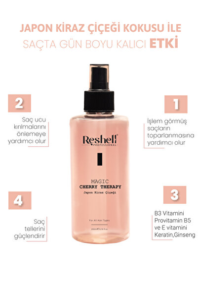 Reshell Japon Kiraz Çiçeği Ginseng İçerikli Canlılık ve Hacim Veren Keratin Saç Bakım Spreyi 200 ML