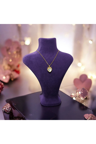 feyza collection قلادة من حجر الزركون على شكل قلب 316L من الفولاذ الذهبي المقاوم للتشويه