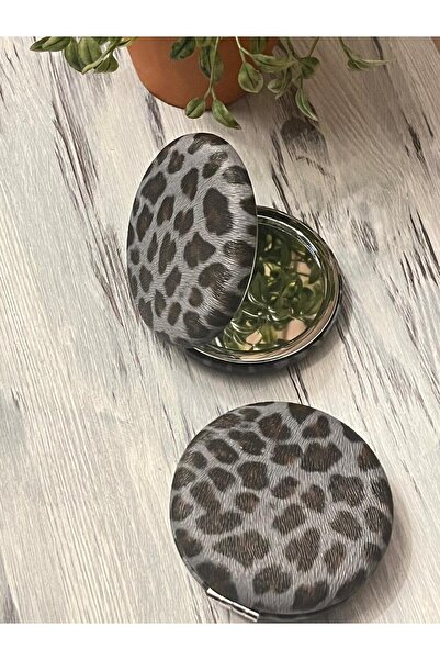 BERG ATELIER Leopar Desenli El Aynası, Cep, Çanta, Makyaj Aynası